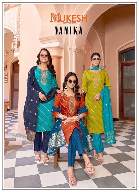 Vanika By Banwery Roman Silk Work Kurti With Bottom Dupatta